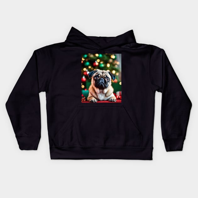 Christmas Pug Dog with Gifts Kids Hoodie by nicecorgi